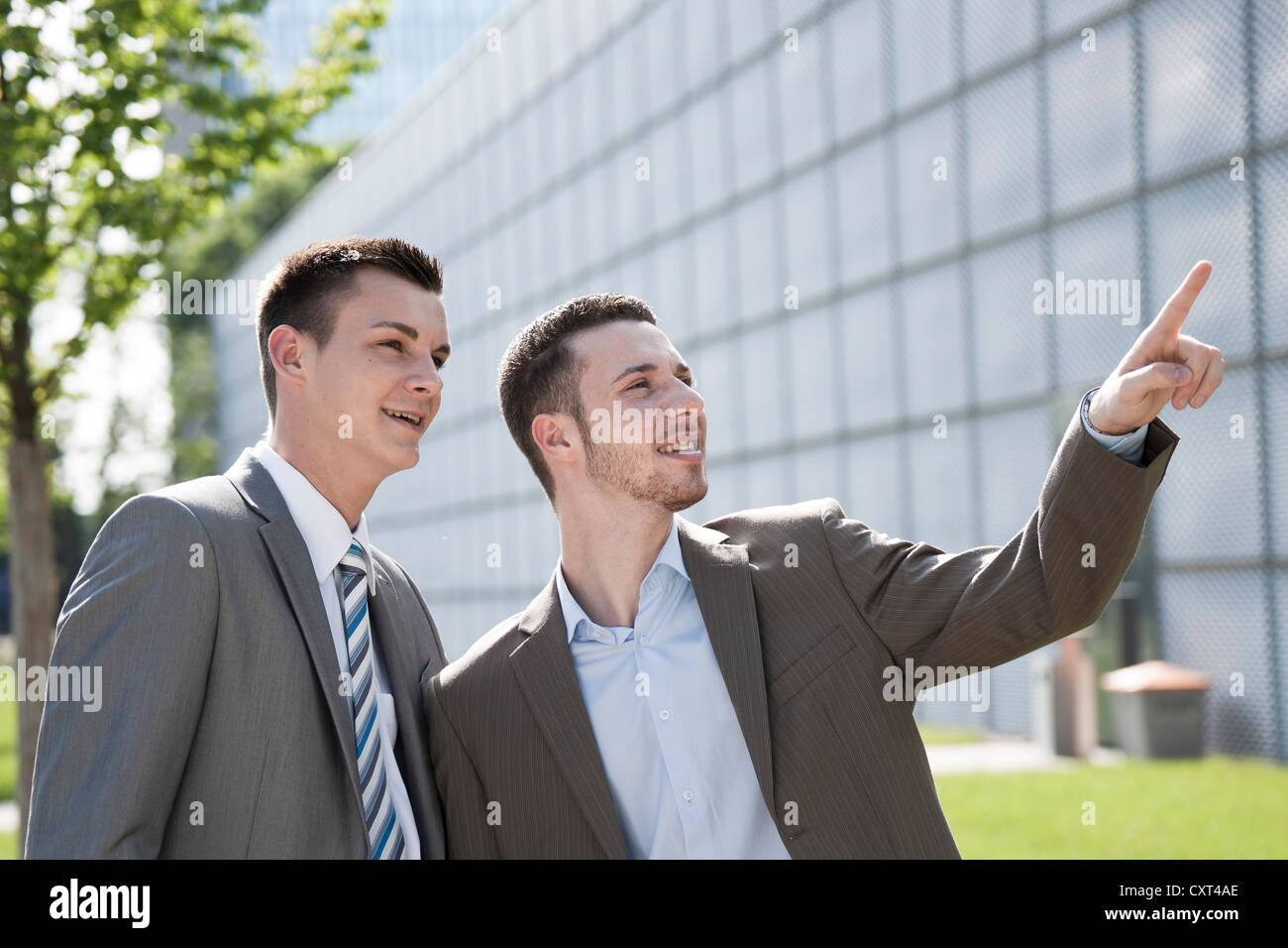 A young businessman showing something to his colleague Stock Photo