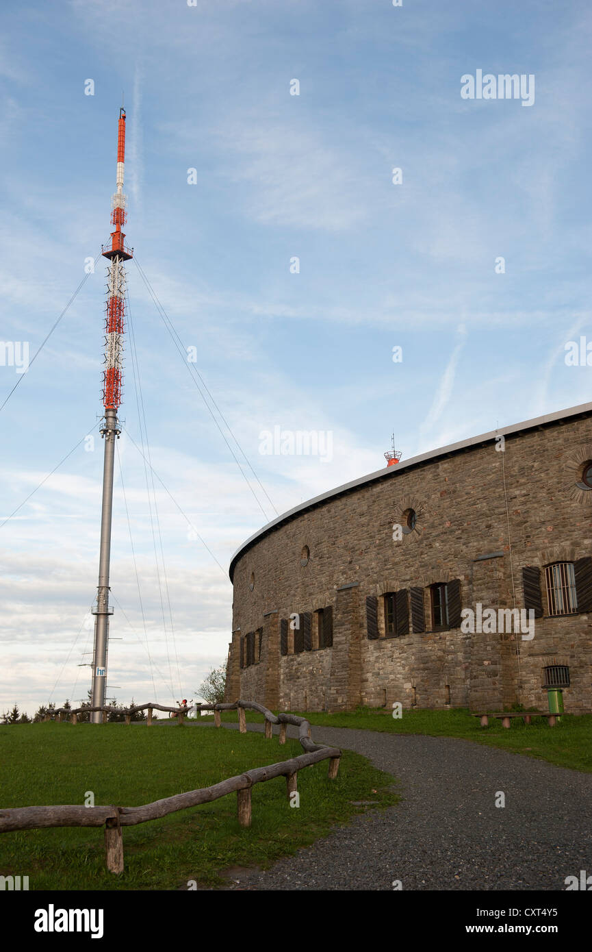Transmission tower of Hessian Broadcasting, 116.17 metres, Mt Grosser Feldberg, Niederreifenberg, Hesse, Germany, Europe Stock Photo