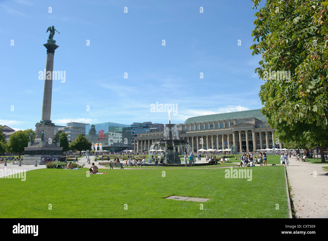 Schlossplatz square with jubilee column, 30 metres, with a figure of the goddess Concordia, 1841, Stuttgart, Baden-Wuerttemberg Stock Photo