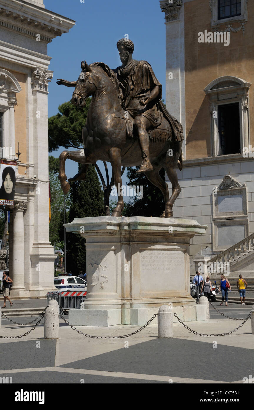 Capitoline Hill with an equestrian statue of Marcus Aurelius, Rome, Italy, Europe Stock Photo