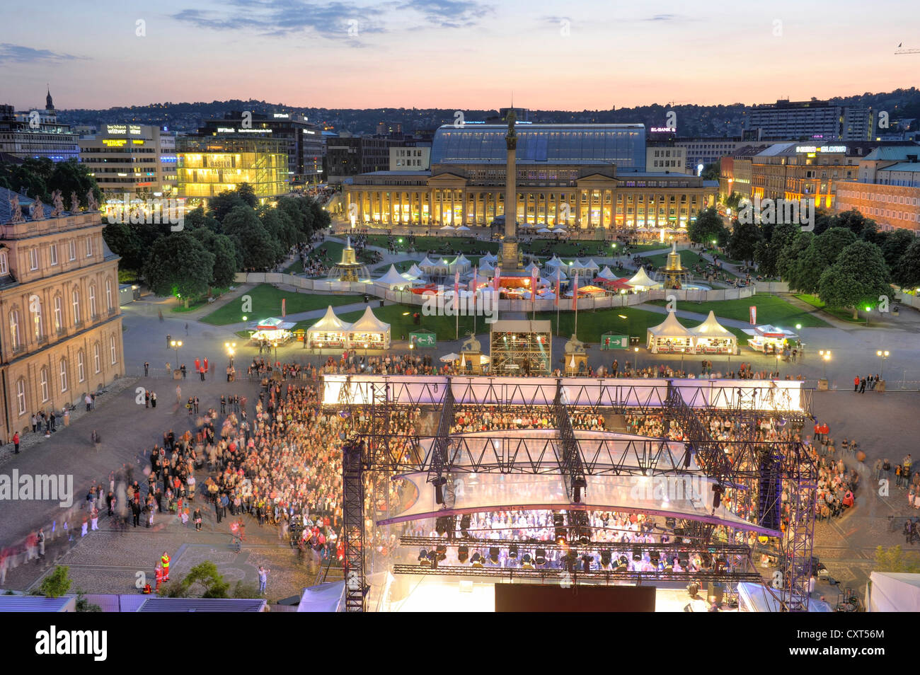 Aerial view of Schlossplatz square, SWR-Summer Festival as seen from the dome of the New Palace, Stuttgart, Baden-Wuerttemberg Stock Photo