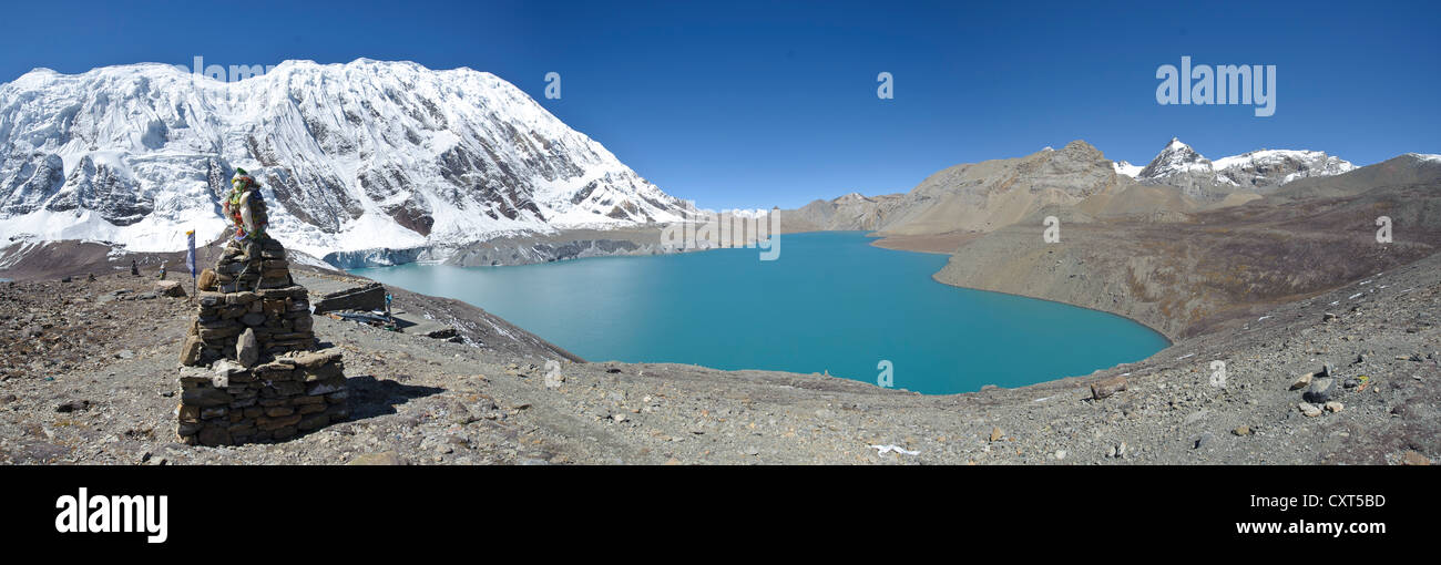 Tilicho Lake, 4920 meters high, considered the 'highest lake in the world', panorama, Annapurna region, Nepal, Asia Stock Photo
