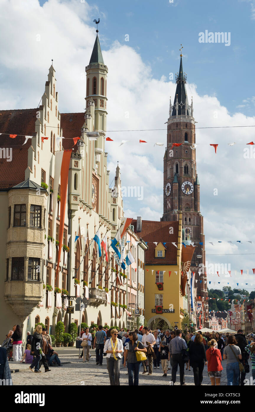 The Old Town decorated for the Landshuter Hochzeit, Landshut Wedding, historical pageant, Landshut, Bavaria, Germany, Europe Stock Photo