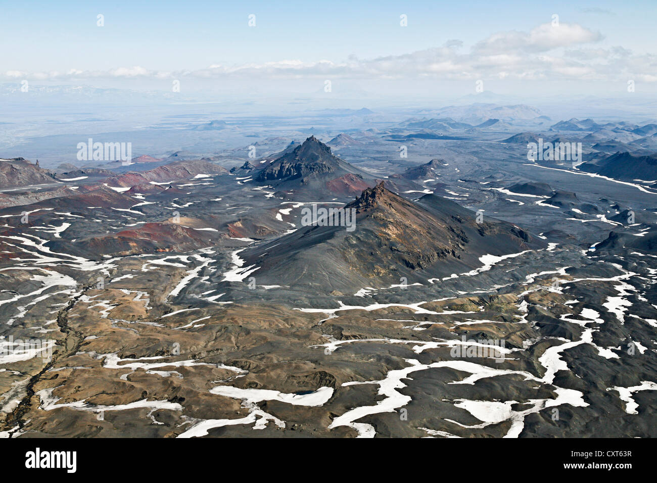 Aerial view of mountains and the desert-like Odathahraun landscape, northern Highlands of Iceland Stock Photo