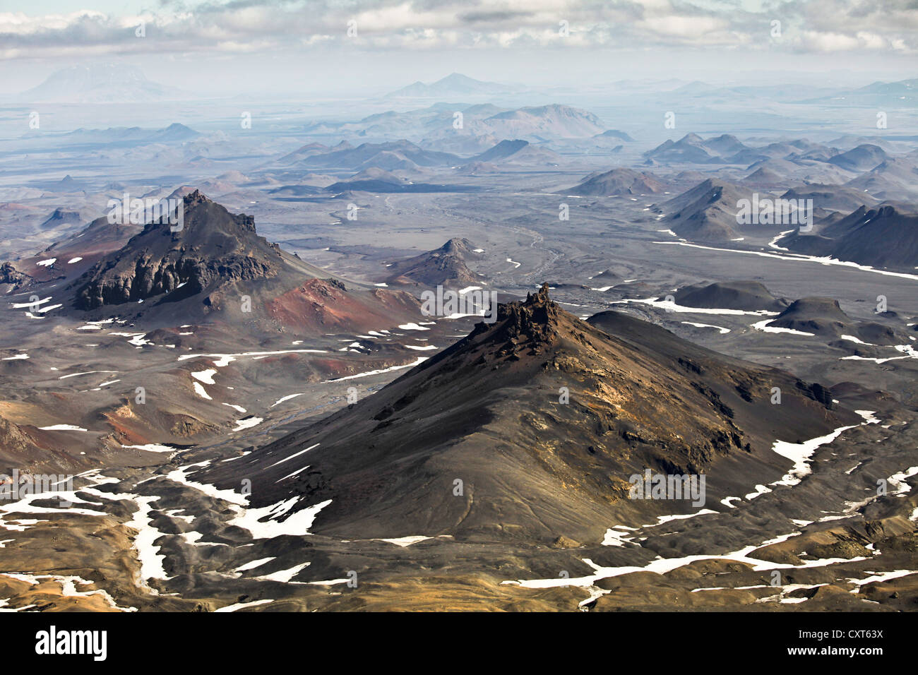 Aerial view of mountains and the desert-like Odathahraun landscape, northern Highlands of Iceland Stock Photo