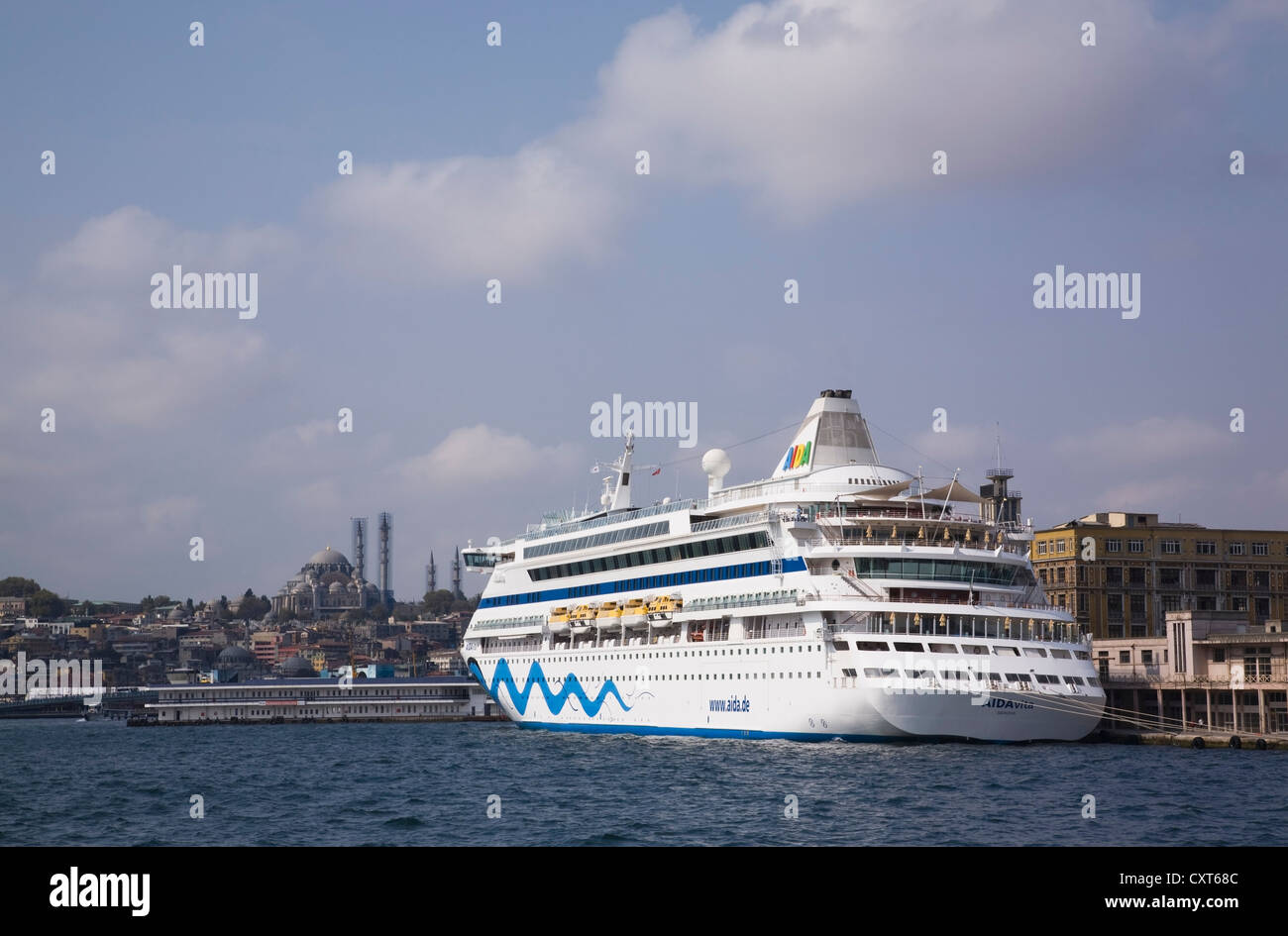 The cruise ship Aidavita at dock on the Bosphorus strait, Istanbul, Turkey, Europe Stock Photo