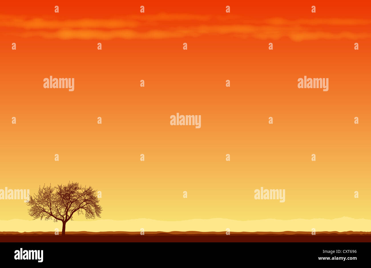 Vector illustration of a lone tree in the middle of desert Stock Photo ...