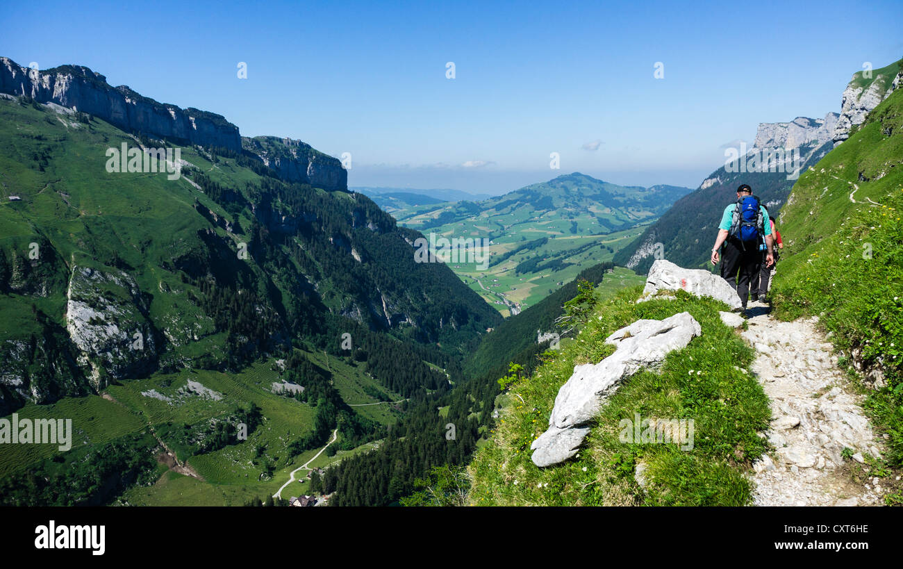 Schrennenweg hiking trail, Alpstein range, Canton of St Gallen, Switzerland, Europe Stock Photo