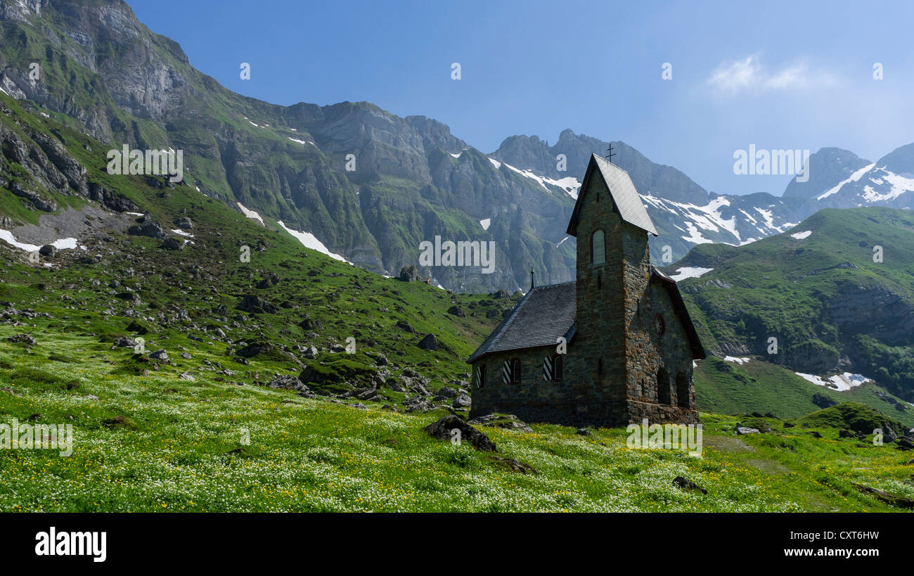 Church at Meglisalp, mountain pasture, Alpstein range, Canton of St Gallen, Switzerland, Europe Stock Photo