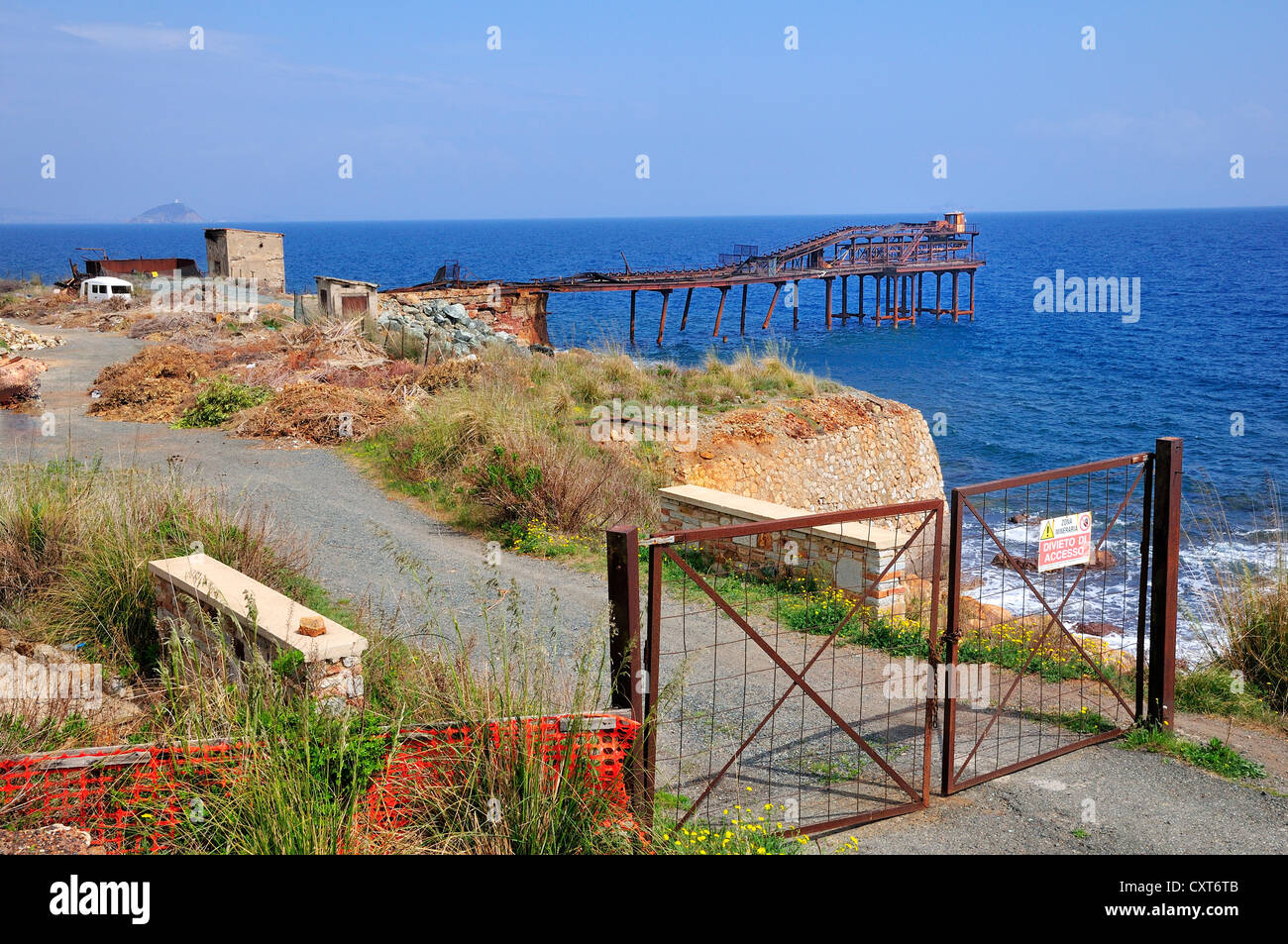Rusted ore terminal, Rio Marina, Elba Island, Tuscany, Italy, Europe Stock Photo