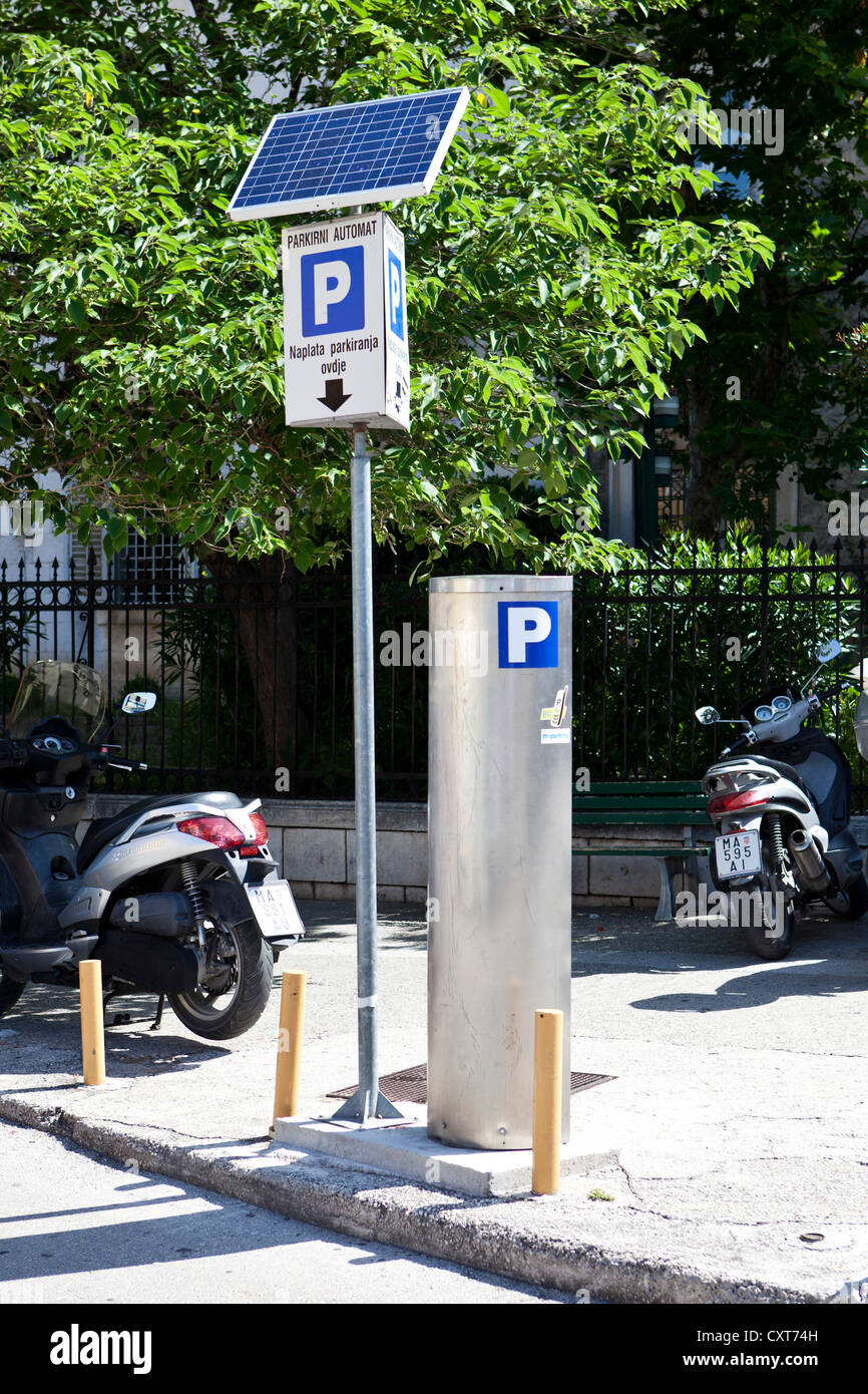 Solar-powered machine for parking tickets, Makarska, Makarska Riviera, Dalmatia, Croatia, Europe Stock Photo