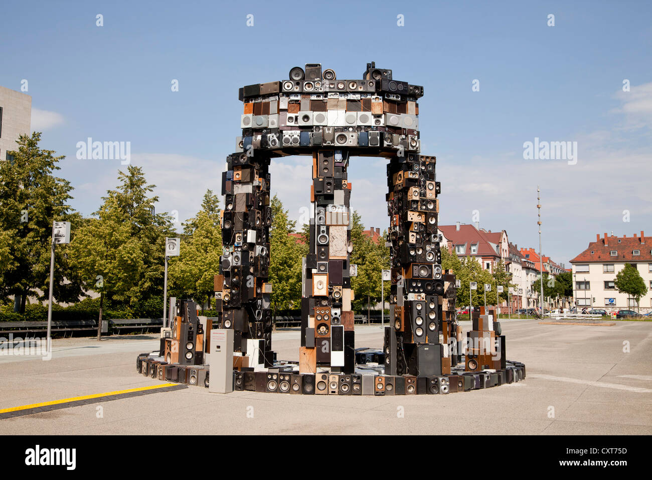 Art installation made of old speakers, part of the exhibition Sound Art. Sound as a medium of art, at the ZKM, Karlsruhe Stock Photo