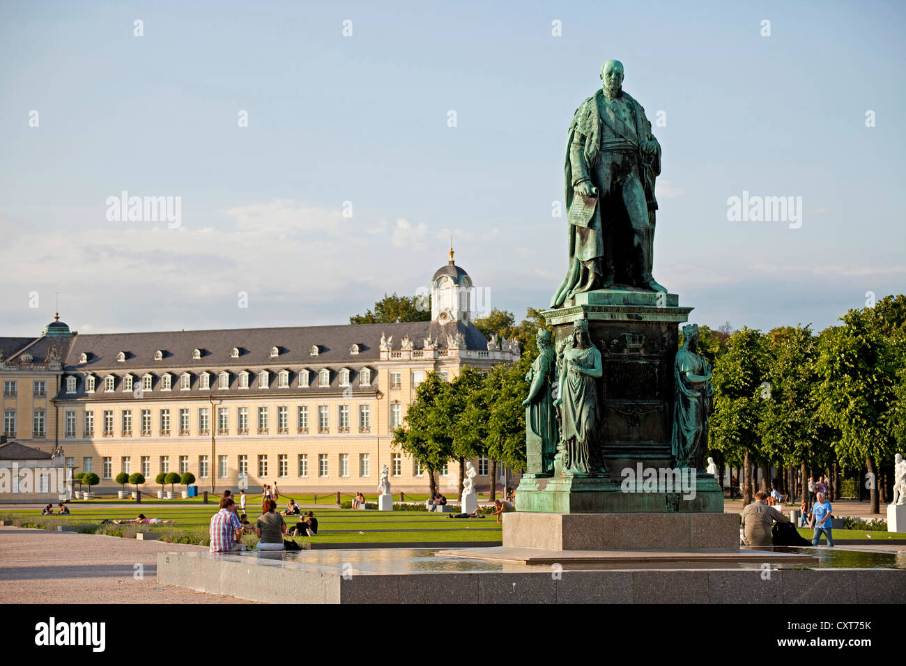Karl Friedrichs von Baden monument in front of the Karlsruhe Palace, Karlsruhe, Baden-Wuerttemberg Stock Photo