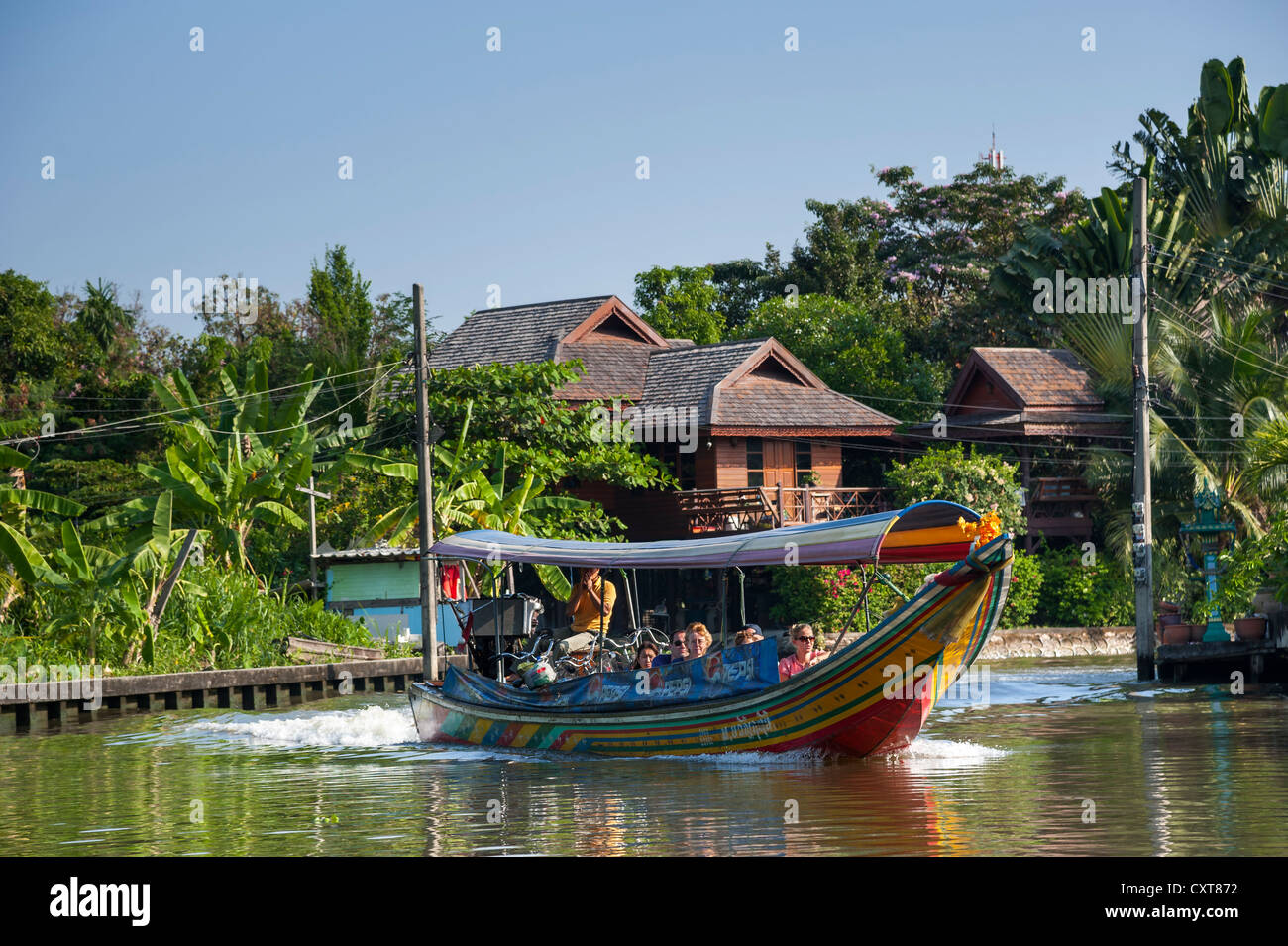 Boat or long tail boat with tourists, Khlong or Klong ...
