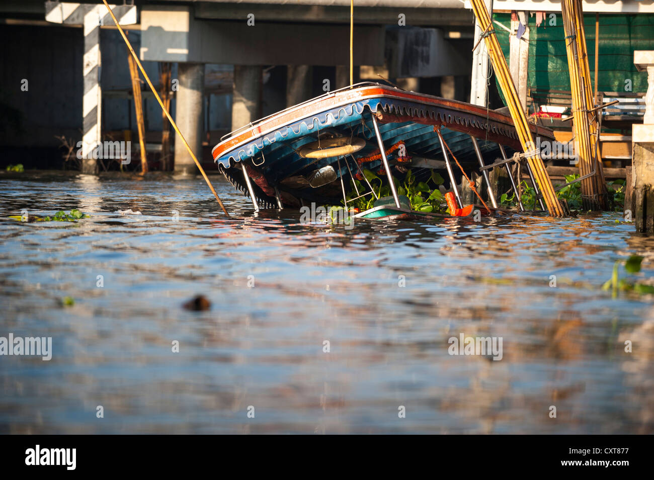 Sunken boat, Khlong or Klong, canal, Bangkok, Thailand, Asia Stock Photo