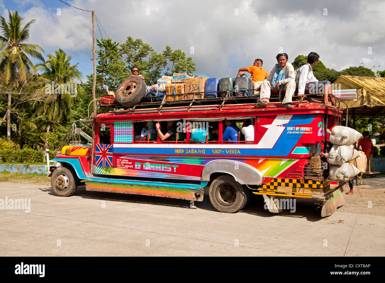 Packed Jeepney, public transport on the island of Palawan, Philippines, Asia Stock Photo