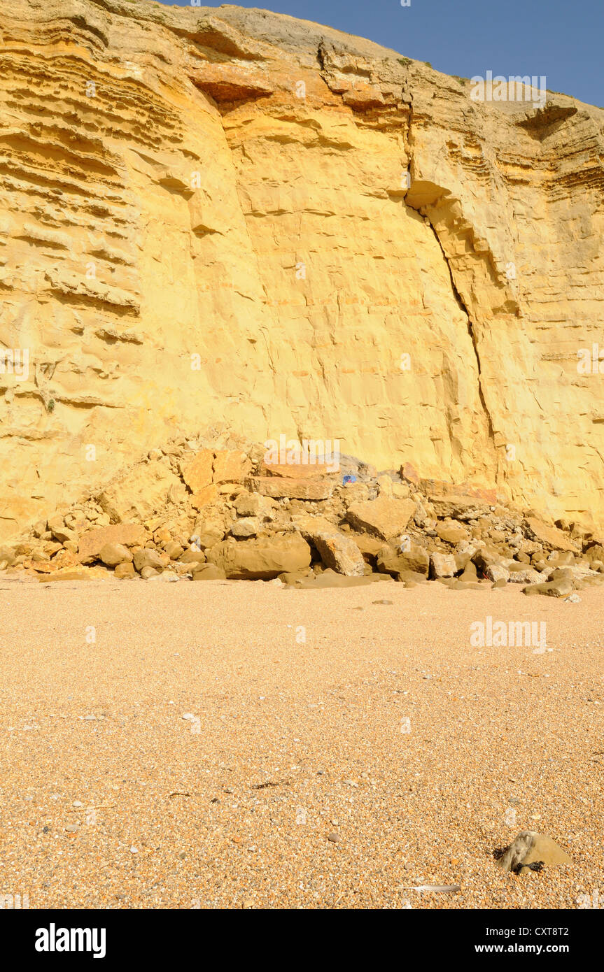Cliff erosion  on Burton Beach Burton Bradstock Dorset England Stock Photo