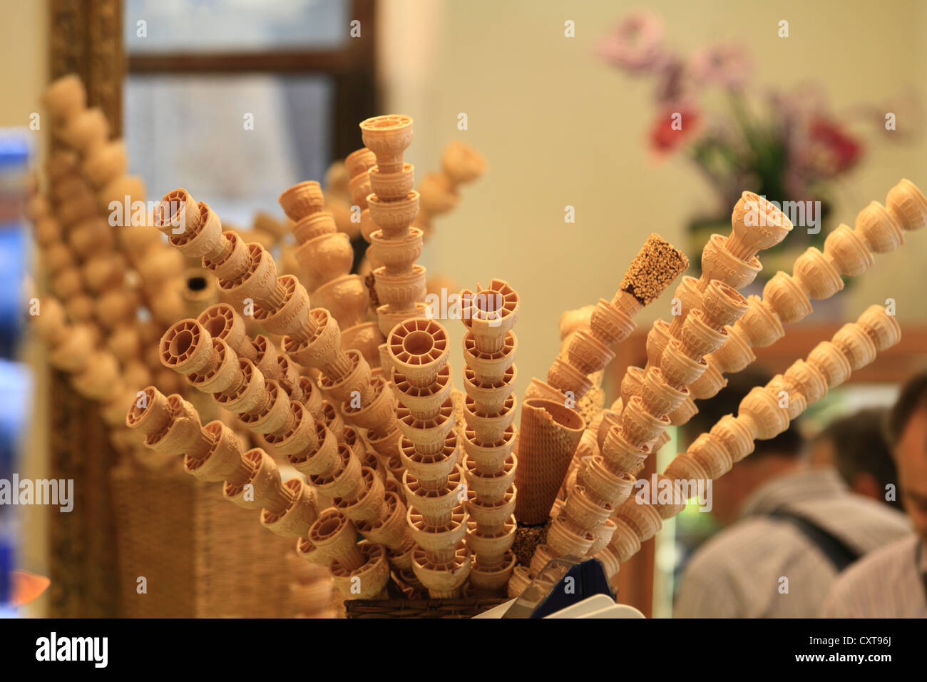 Ice cream cones at an ice cream shop in Siena, Italy, Europe Stock Photo
