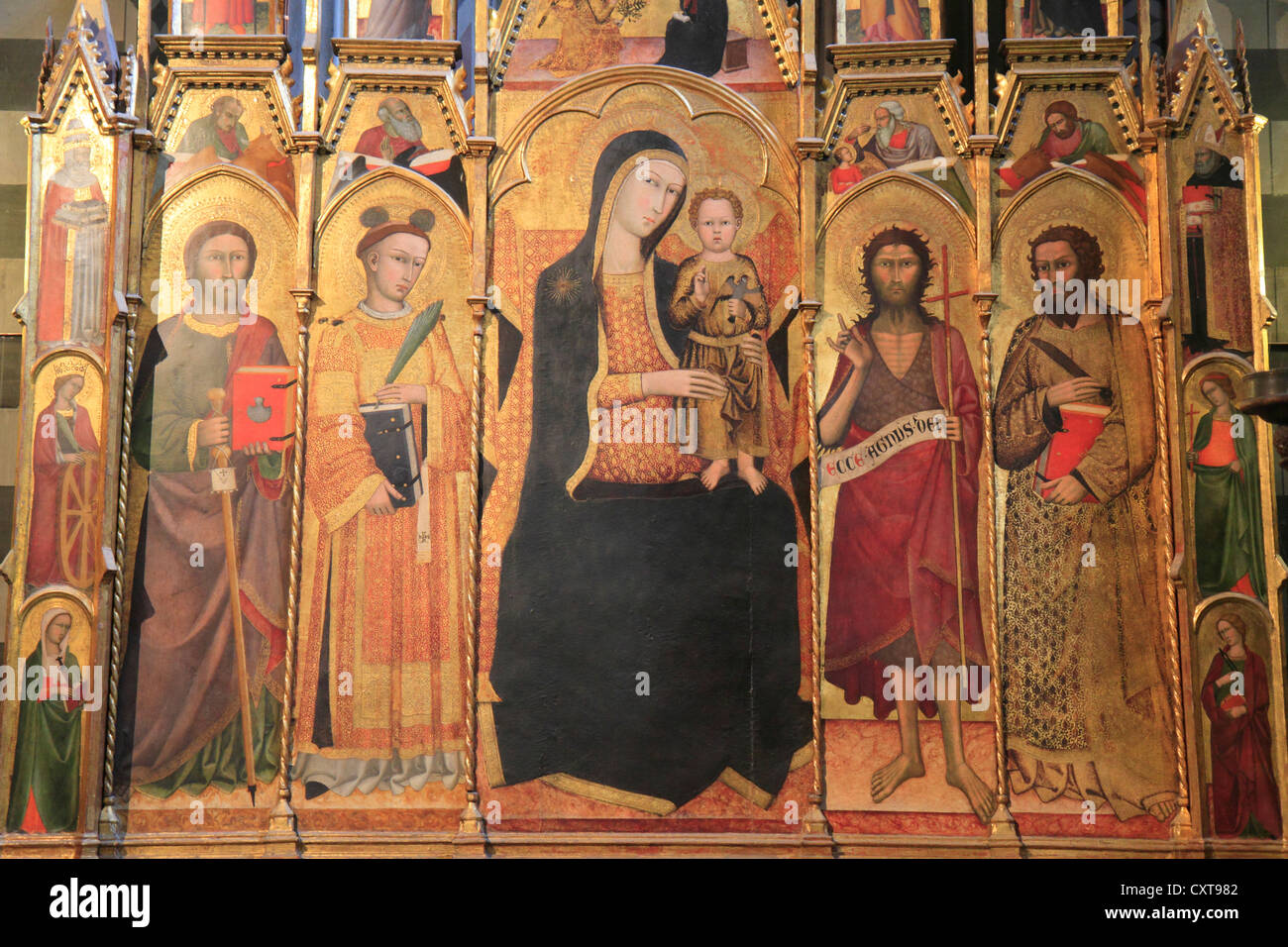 Altarpiece, Madonna and Baby Jesus, Battisterio di San Giovanni, Cathedral of Santa Maria Assunta, Siena Cathedral, Siena, Italy Stock Photo