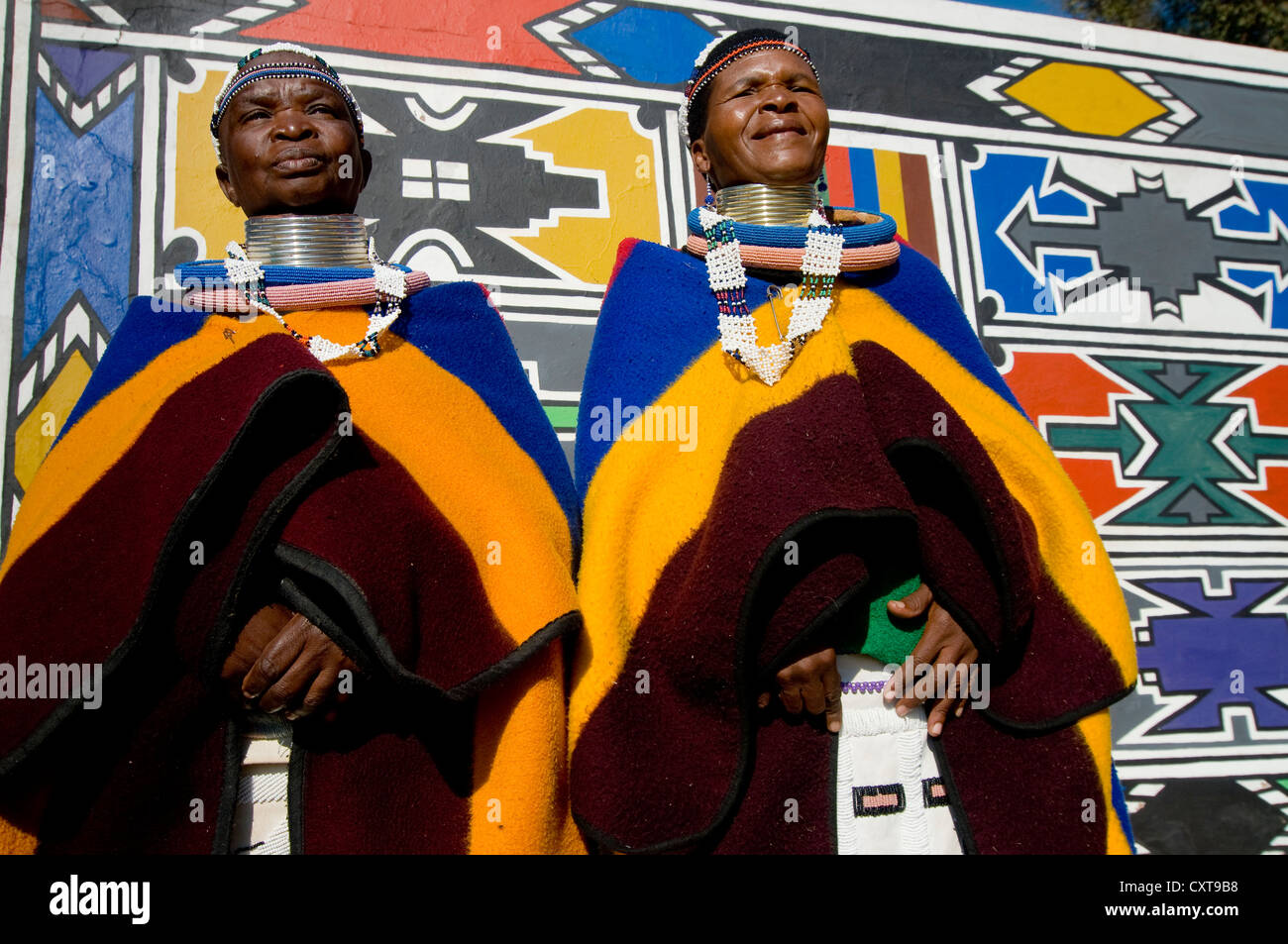 Ndebele women wearing traditional dress, Botshabele Mission Station, Limpopo, South Africa, Africa Stock Photo