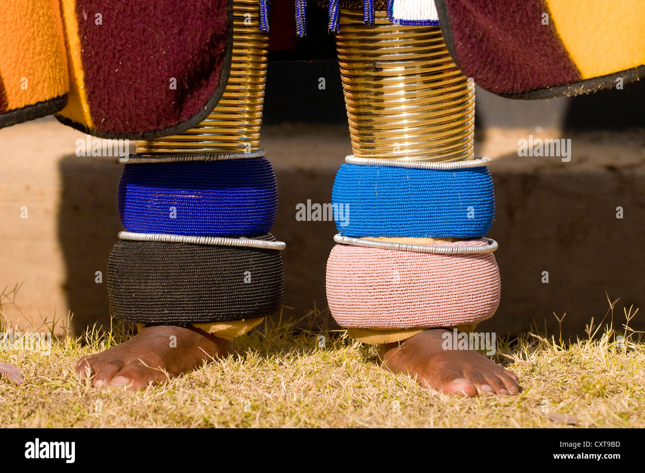 Traditional leg jewellery, Ndebele woman, Botshabele Mission Station, Limpopo, South Africa, Africa Stock Photo