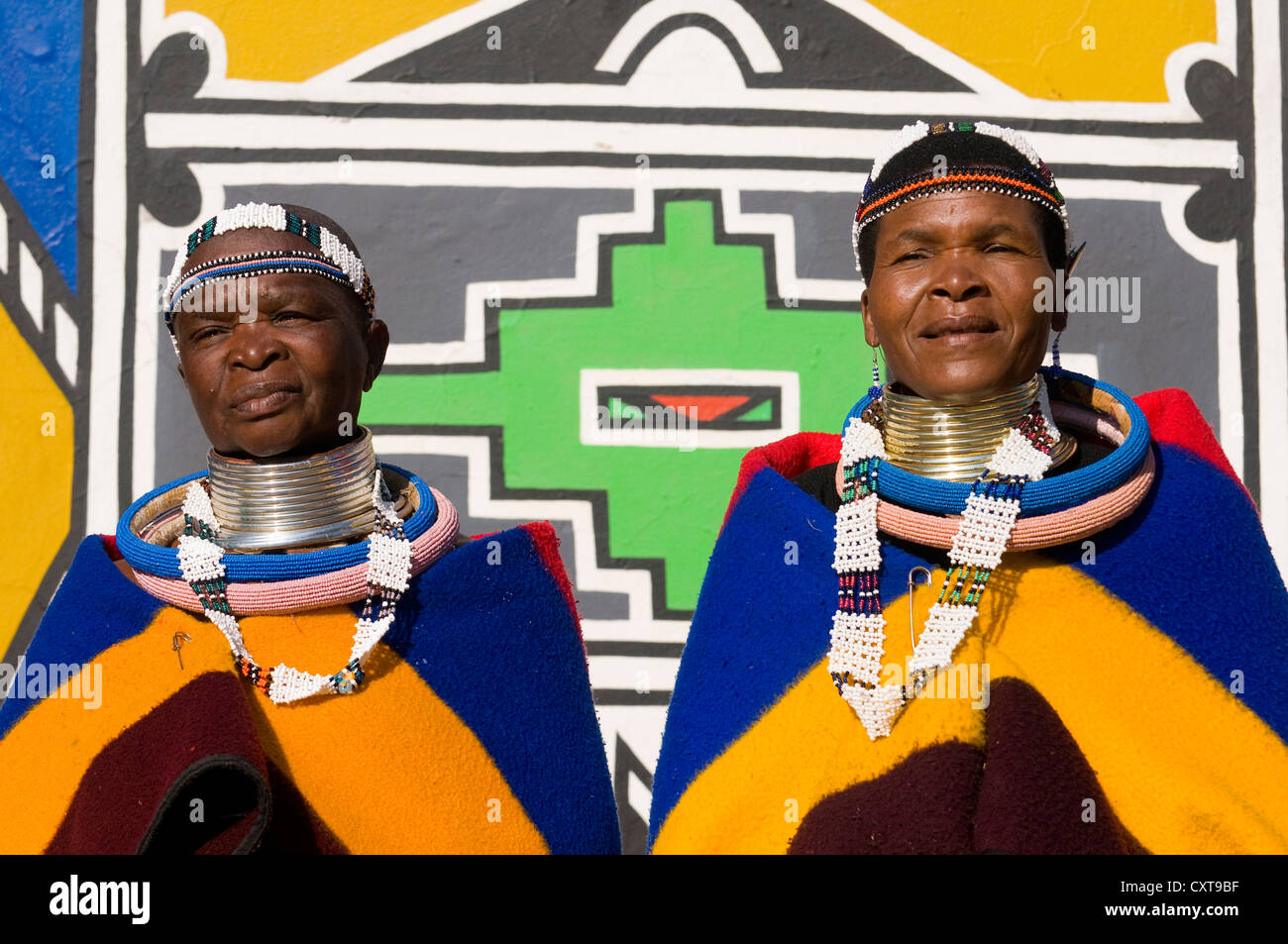 Ndebele women wearing traditional dress, Botshabele Mission Station, Limpopo, South Africa, Africa Stock Photo
