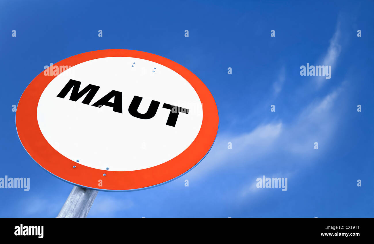 Warning sign, Maut, German for toll, illustration, 3D visualization ...