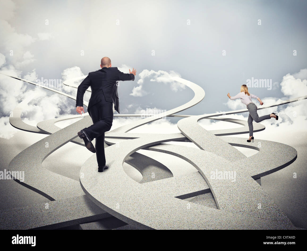 business people on 3d abstract way Stock Photo - Alamy
