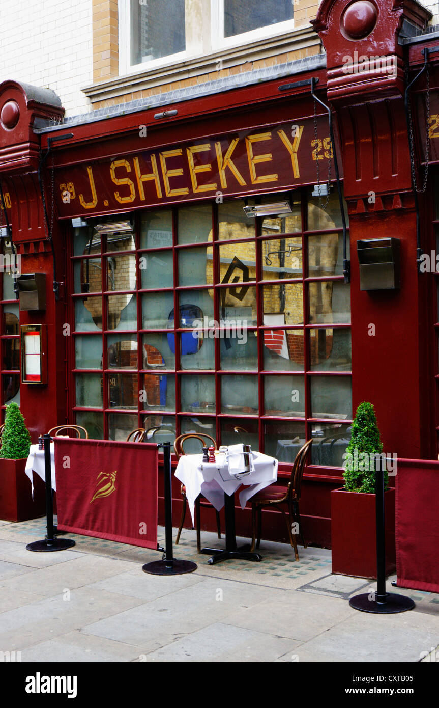 The J Sheekey fish and seafood restaurant in St Martin's Court in the West End of London. Stock Photo