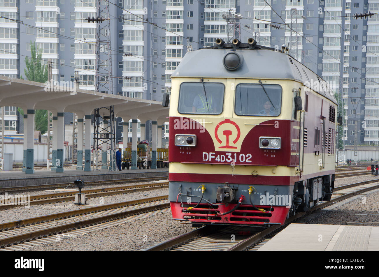 Diesel locomotive at Choyr, northern China Stock Photo