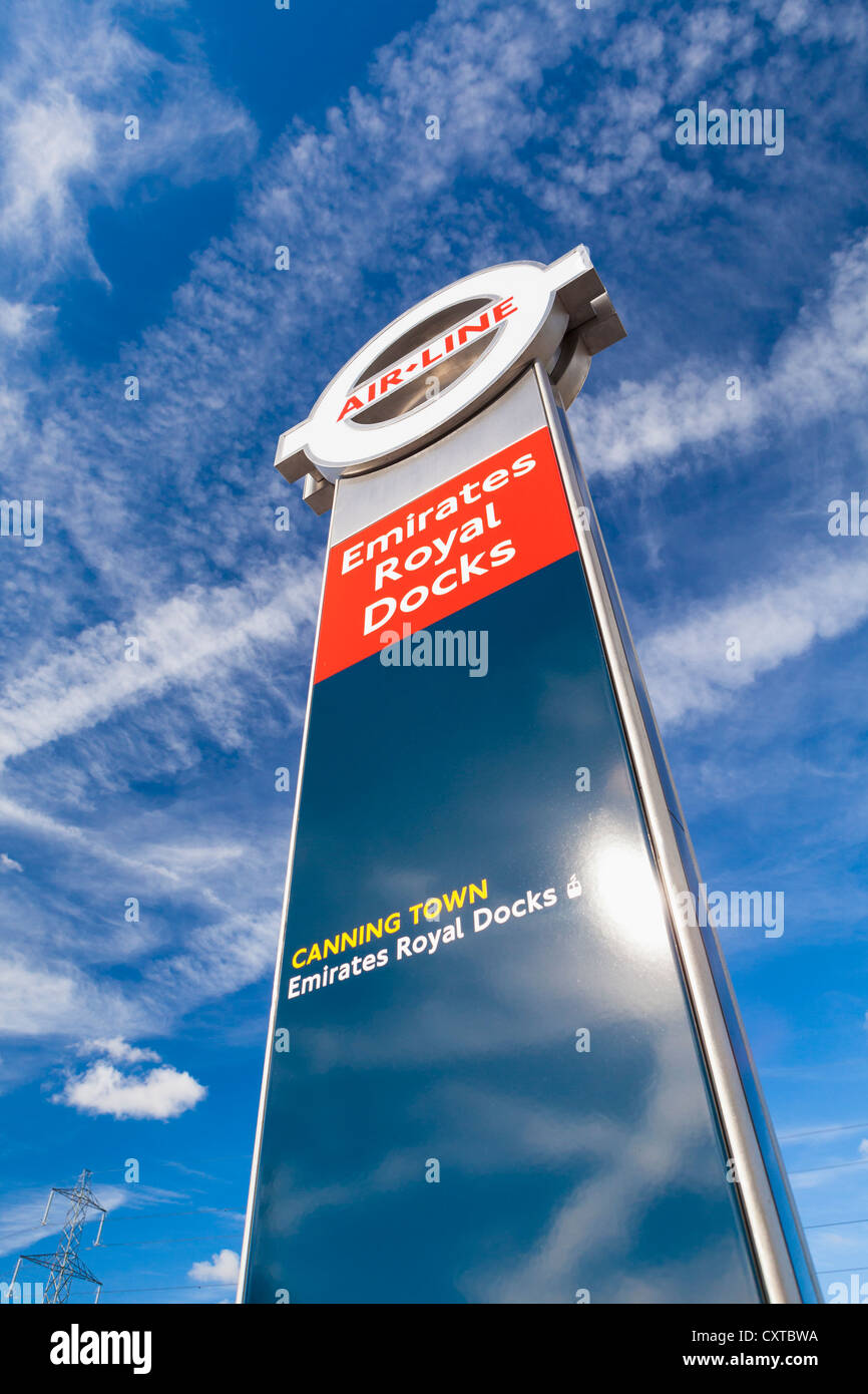 Cable car and air line sign, London, England Stock Photo