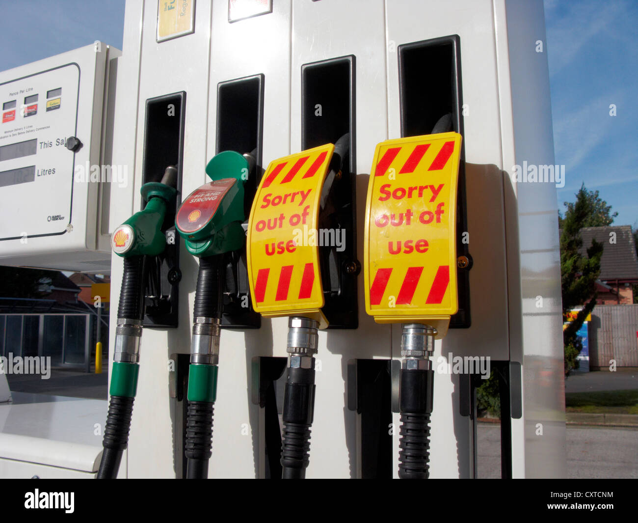 sorry out of use labels on diesel and petrol fuel pump uk united kingdom Stock Photo