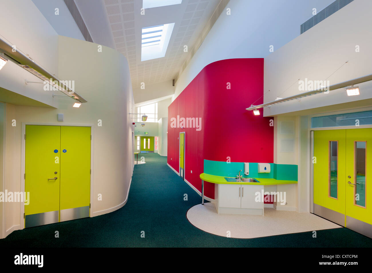 Colourful primary school empty corridors and break out space. Stock Photo