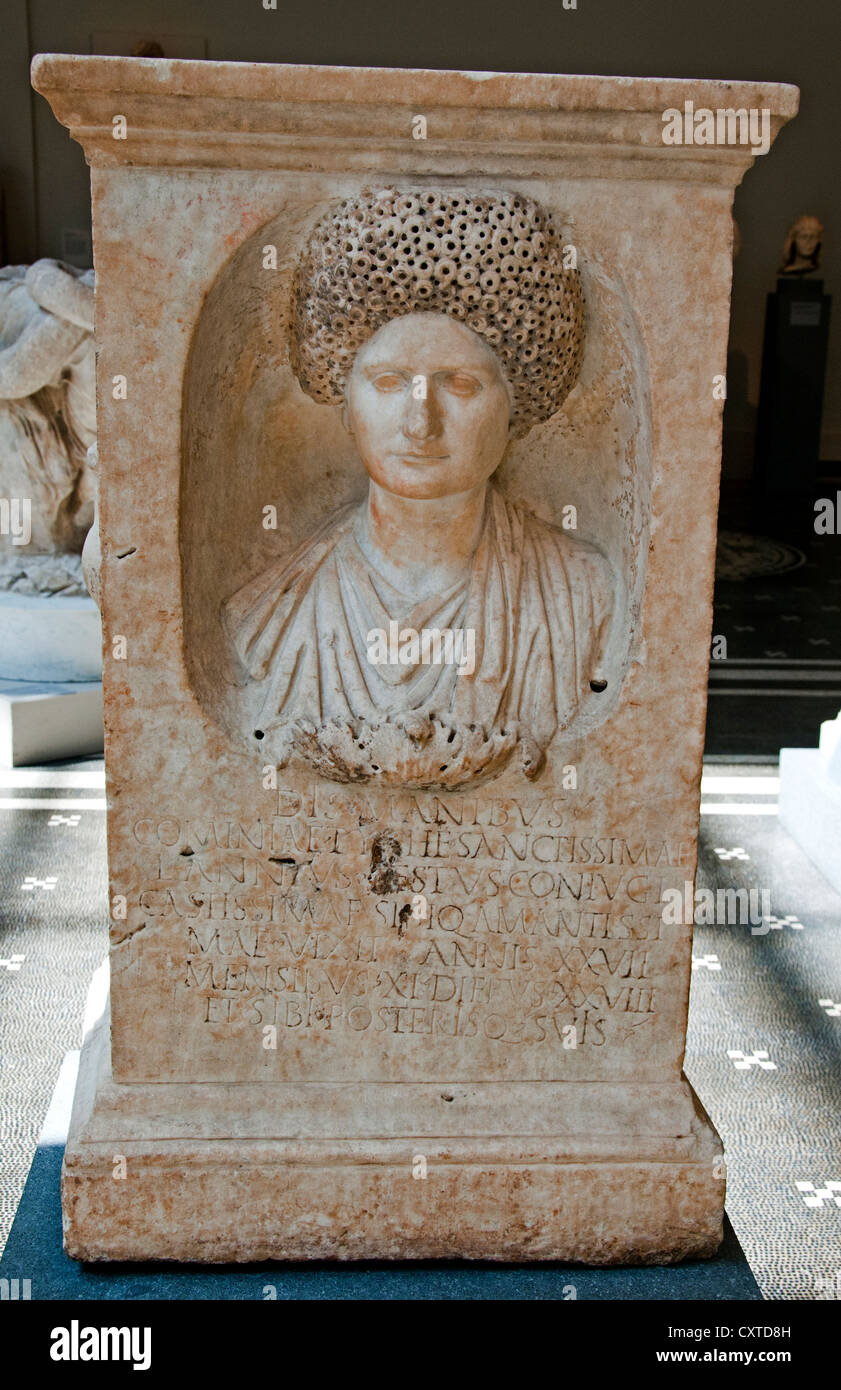 Marble funerary altar of Cominia Tyche  Flavian or Trajanic 90–100 AD Roman  102cm Stock Photo