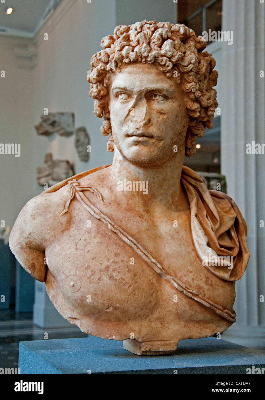 Marble Bust young Man Roman Antonine period 161 -180 AD Italy Italian Stock Photo