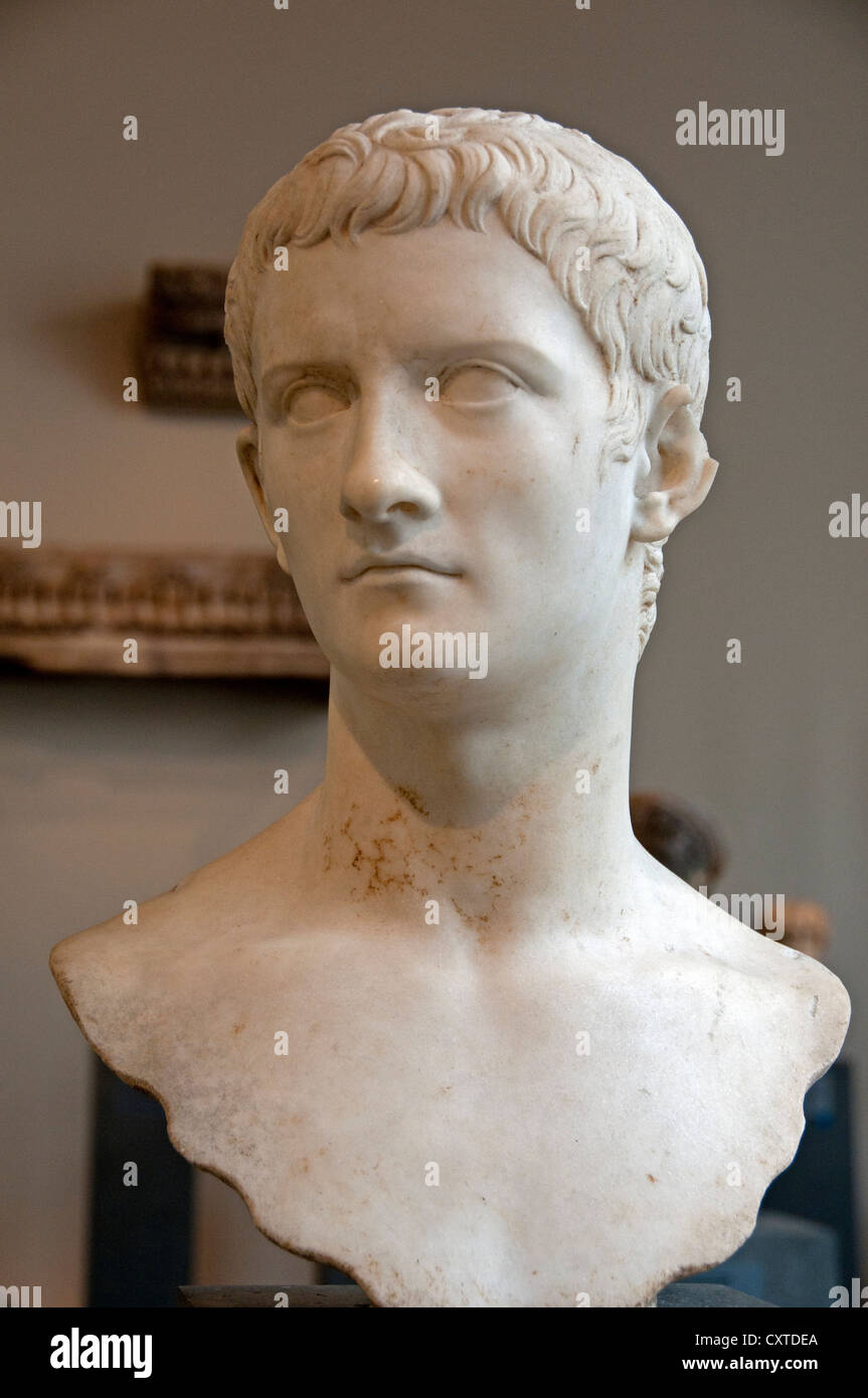 Marble portrait bust of the emperor Gaius, known as Caligula  A.D. 37–41  Roman: Marble 18 cm Italy Italian Stock Photo