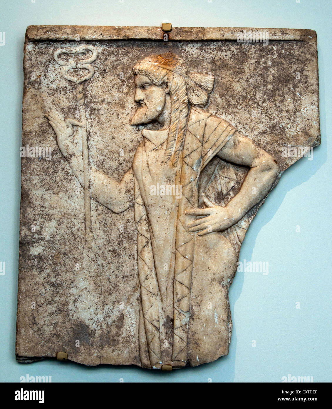 Marble relief with The Messenger  Greek God Hermes Augustan or Julio-Claudian 27 B.C.-A.D. 68 Roman  Marble 67x 59cm Stock Photo