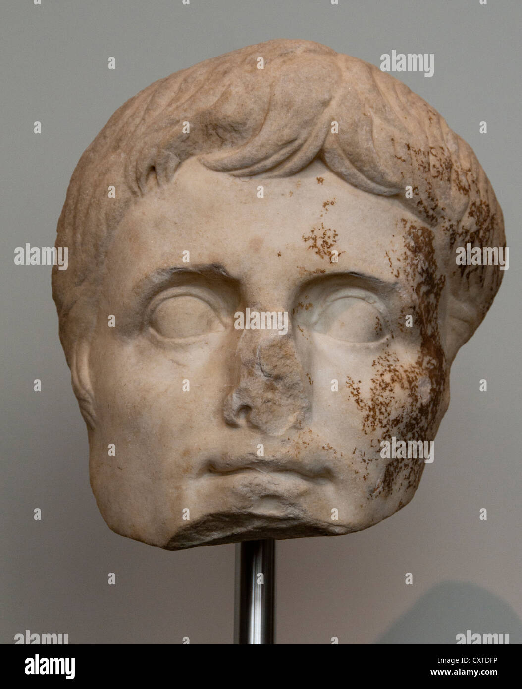 Colossal marble head of the emperor Augustus Julio Claudian  A.D. 14–30  Roman Marble (45.4 x 38.1 cm) Italy Italian Stock Photo