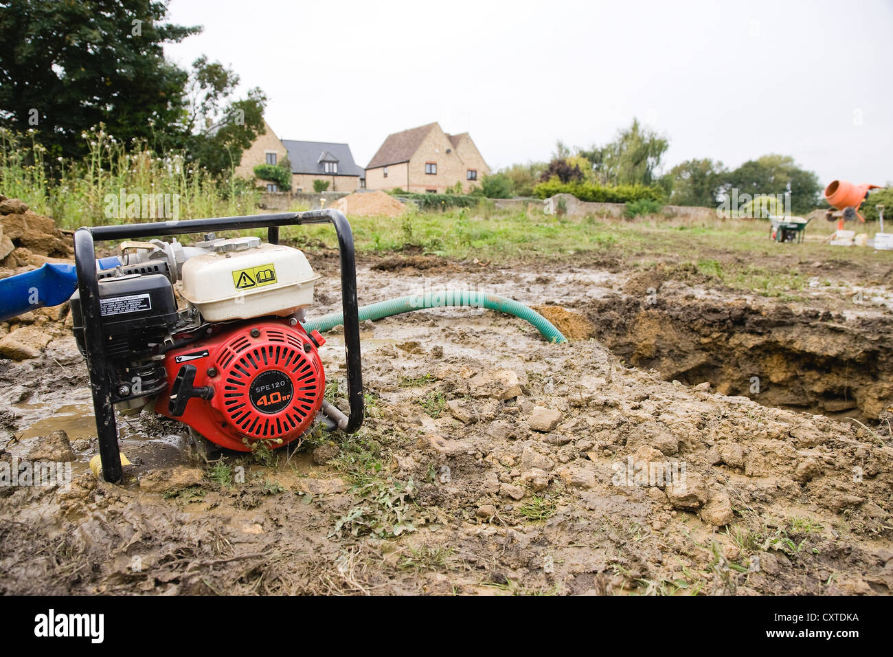 Electric Pump being used on a UK building site to pump out water from