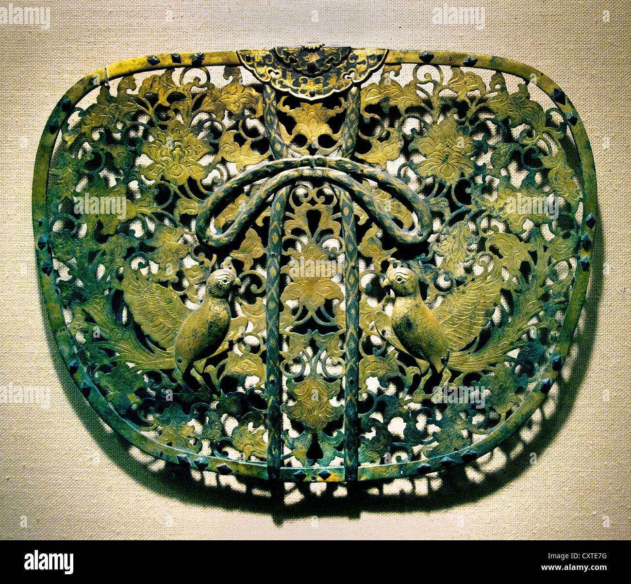 Keman Decorative Pendant Disk  Kamakura period (1185–1333) Japan Gilt bronze and silve 27.9 cm X 38.7 cm Metalwork Japanese Stock Photo