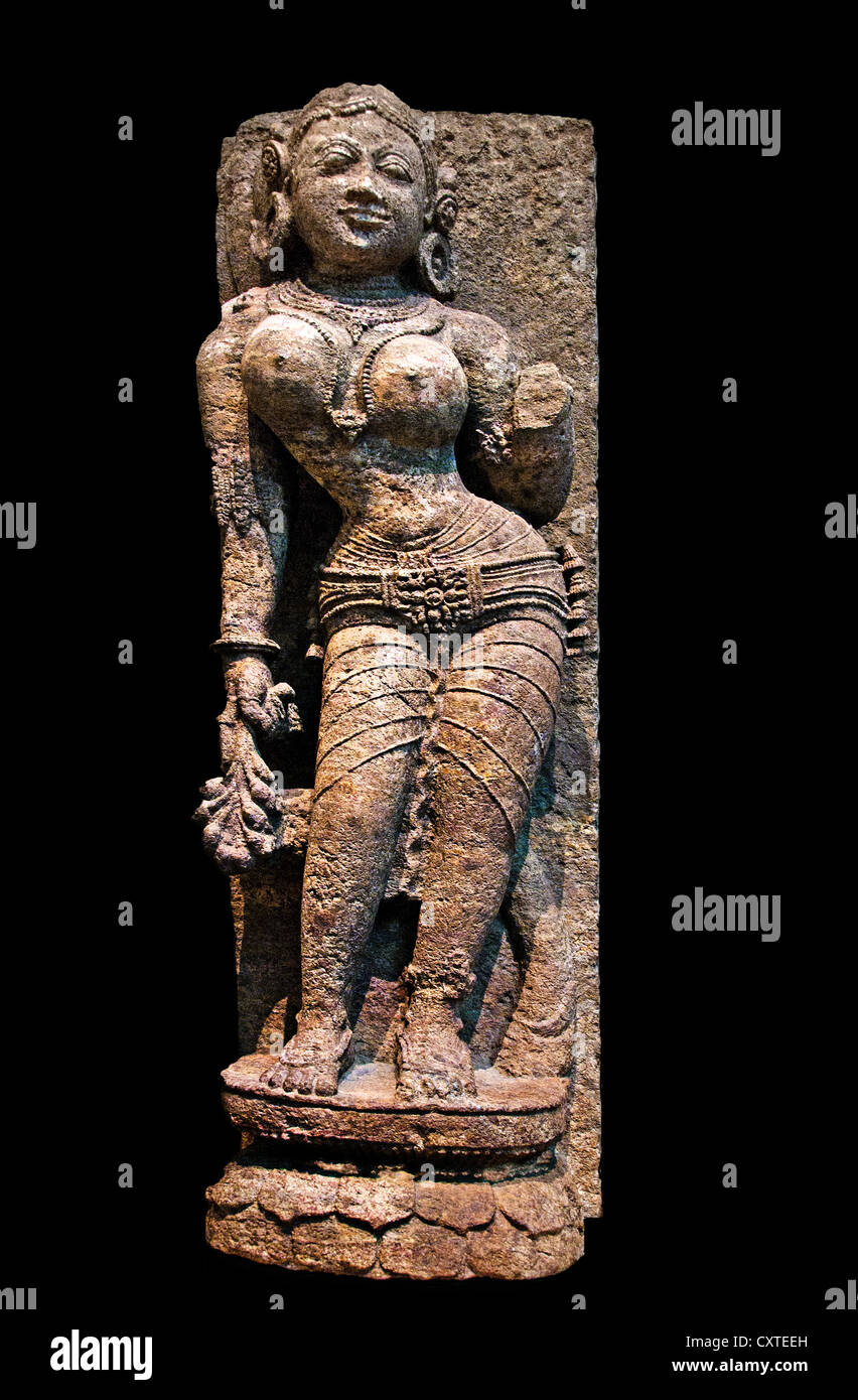 Tree Dryad Shalabhanjika 12th–13th century India Orissa  Ferruginous stone 35 cm Indian Stock Photo