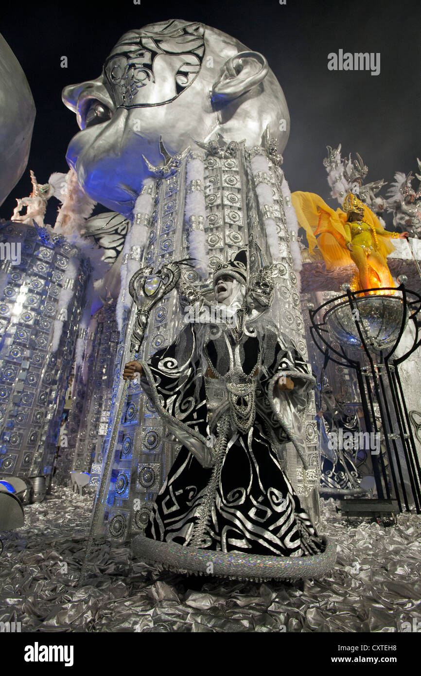 Man in Silver Black Costume Carnival Rio de Janeiro Brazil Stock Photo