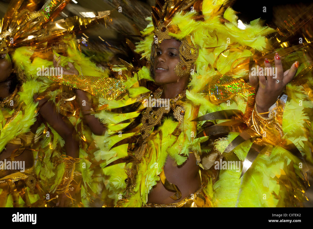Woman in Yellow Costume During Carnival Parade Rio de Janeiro Brazil Stock Photo
