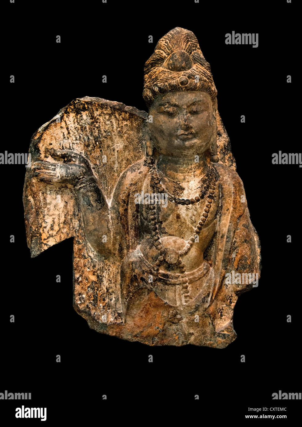 Bodhisattva  Tang dynasty (618–907) 7th century China Henan Province Earthenware Chinese Stock Photo