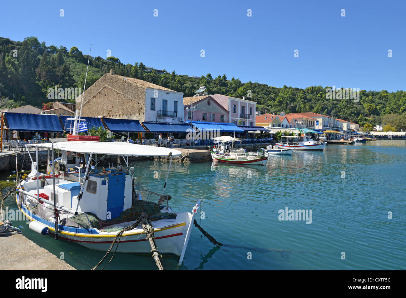 Seafront tavernas, Katakolon, Pyrgos Municipality, West Greece Region, Greece Stock Photo