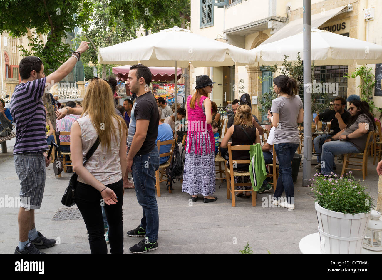 dh Phaneromeni square NICOSIA CYPRUS People street cafes in Old town south Nicosia back streets taverns cafe Stock Photo