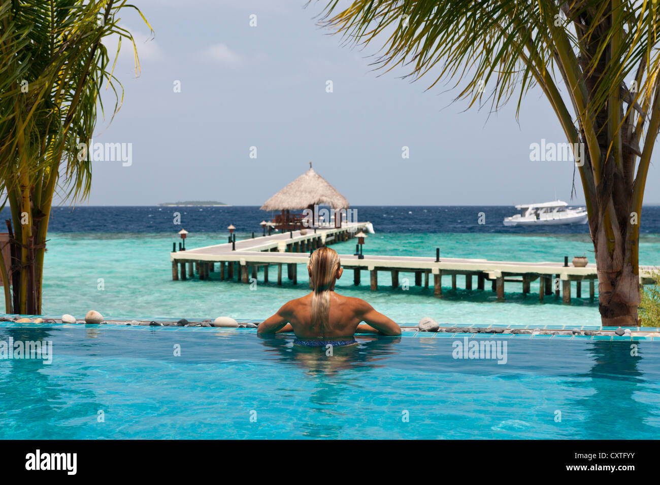 Pool of Eriyadu Island, North Male Atoll, Maldives Stock Photo
