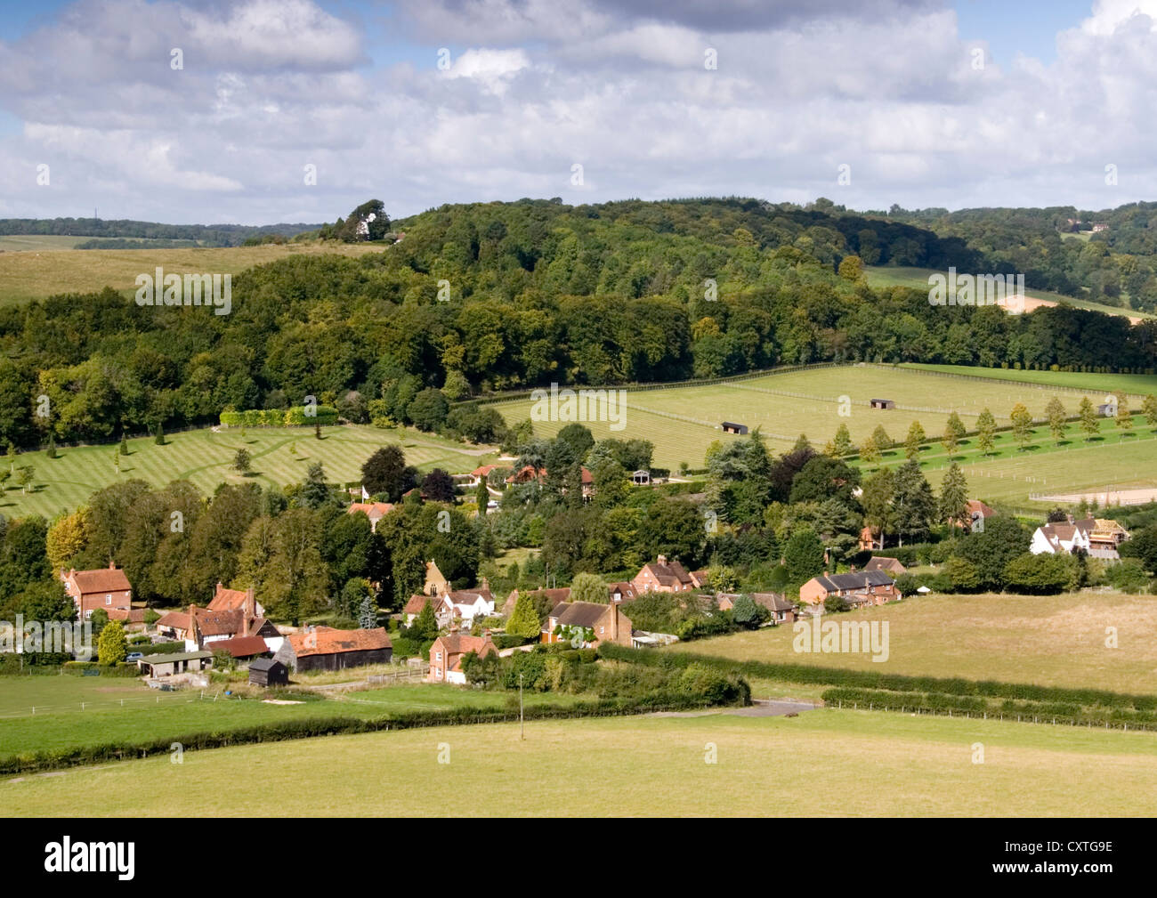 Bucks Chiltern Hills view over Fingest village from Chiltern Way