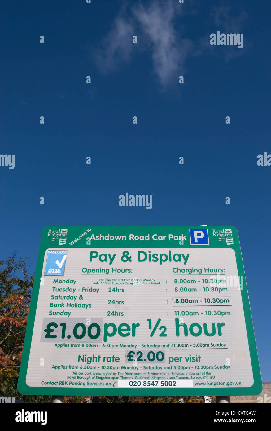 car park pay and display sign, kingston upon thames, surrey, england
