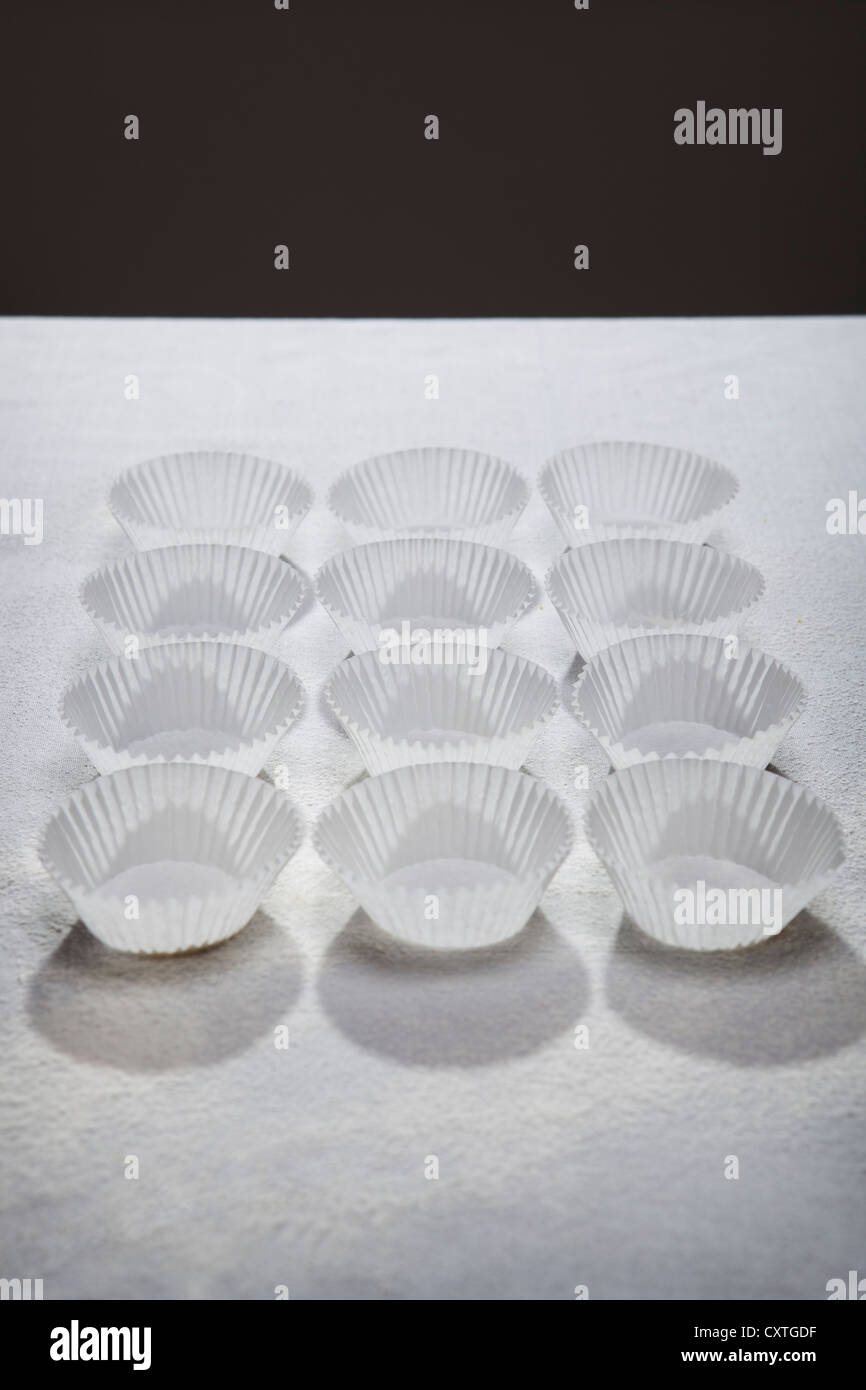 Neatly arranged cupcake wrappers Stock Photo